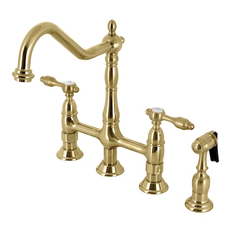 Kingston Brass Bridge Kitchen Faucet with Brass Sprayer, Brushed Brass KS1277TALBS